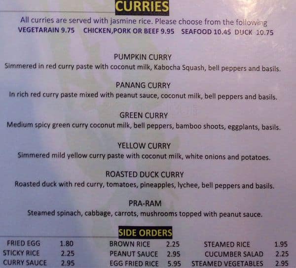 Menu at King's Thai Cuisine 2 restaurant, San Francisco