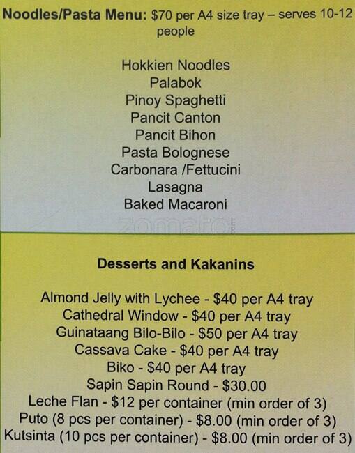 Menu at Gold Ribbon Cafe, Auckland