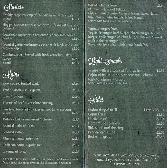 Menu at The Quarter Gill pub & bar, Glasgow, 232 Dumbarton Rd