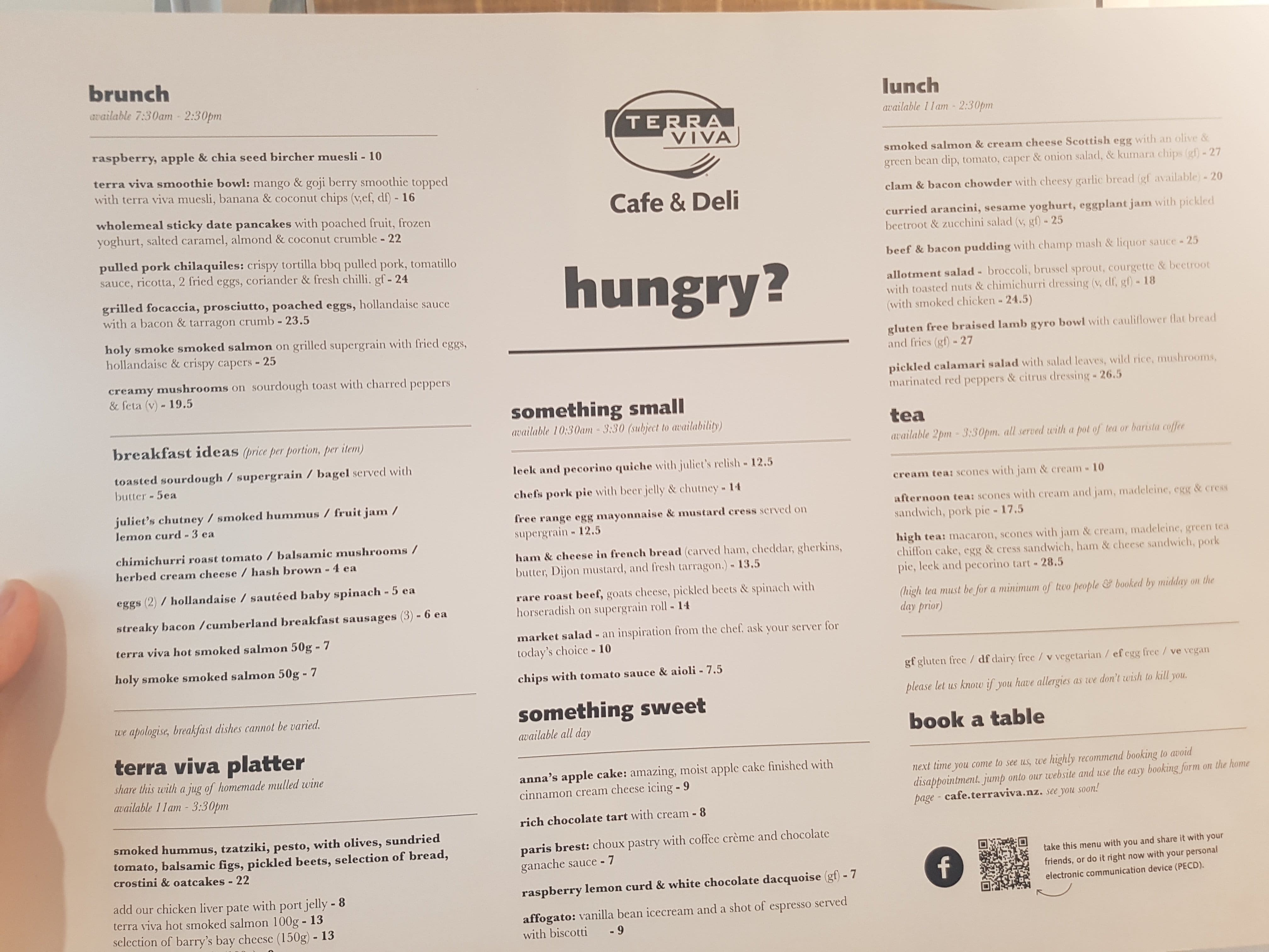 Menu at Terra Viva Cafe, Christchurch, 242 Roydvale Ave