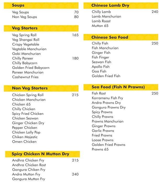 Fishland Restaurant menu, Menu restauracji Fishland Restaurant