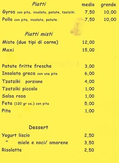 Menu di Mythos 