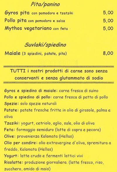 Menu di Mythos 