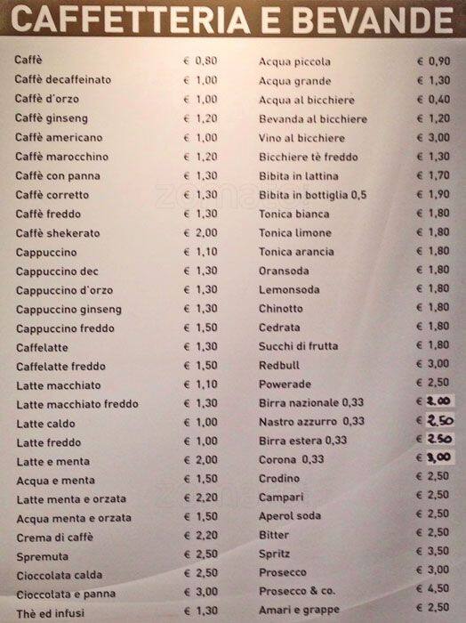 Ciristora Caffè menu