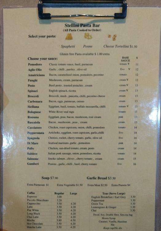 Menu at Stellini Pasta Bar, Kensington