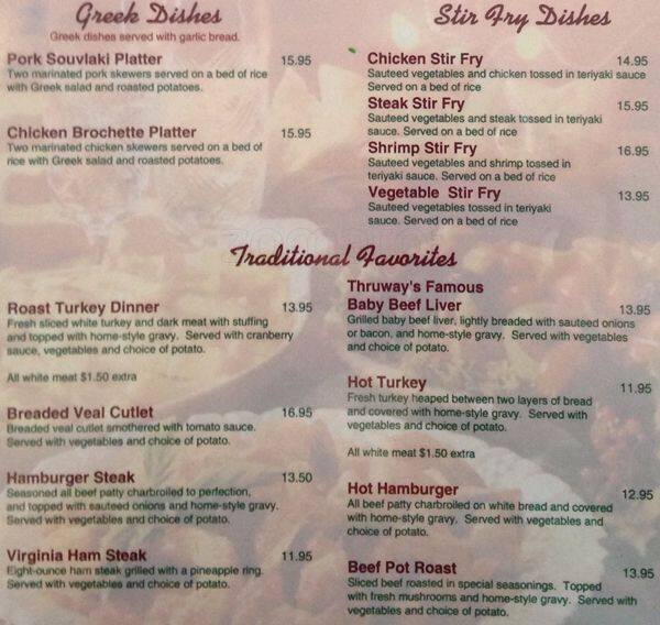 Menu at Thruway Restaurant, Carleton Place