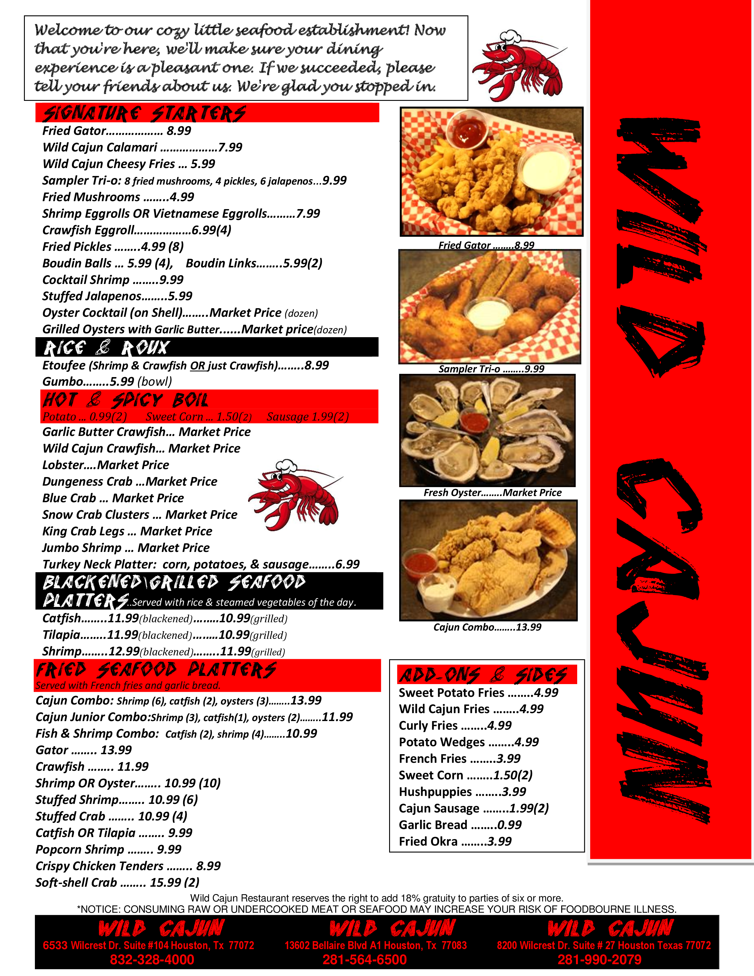 Cajun Food Menu
