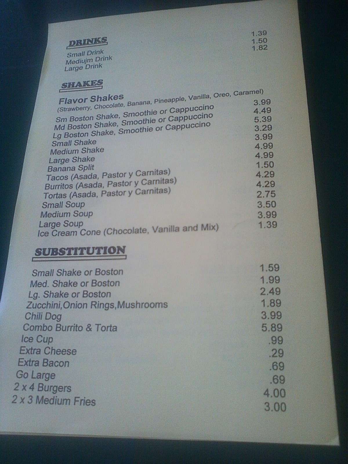 Menu at Dairy Snack Drivein restaurant, Parlier
