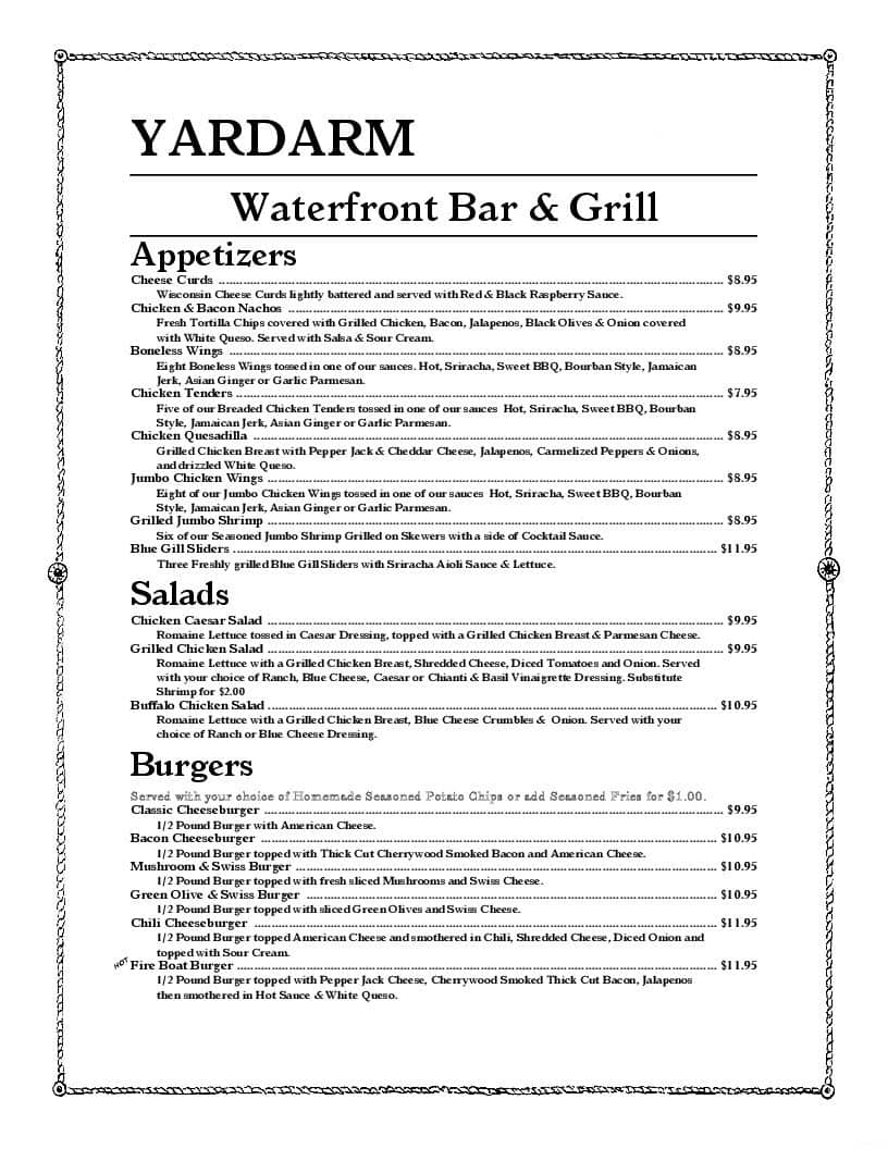 Yardarm Menu, Menu for Yardarm, Dubuque, Dubuque Urbanspoon/Zomato