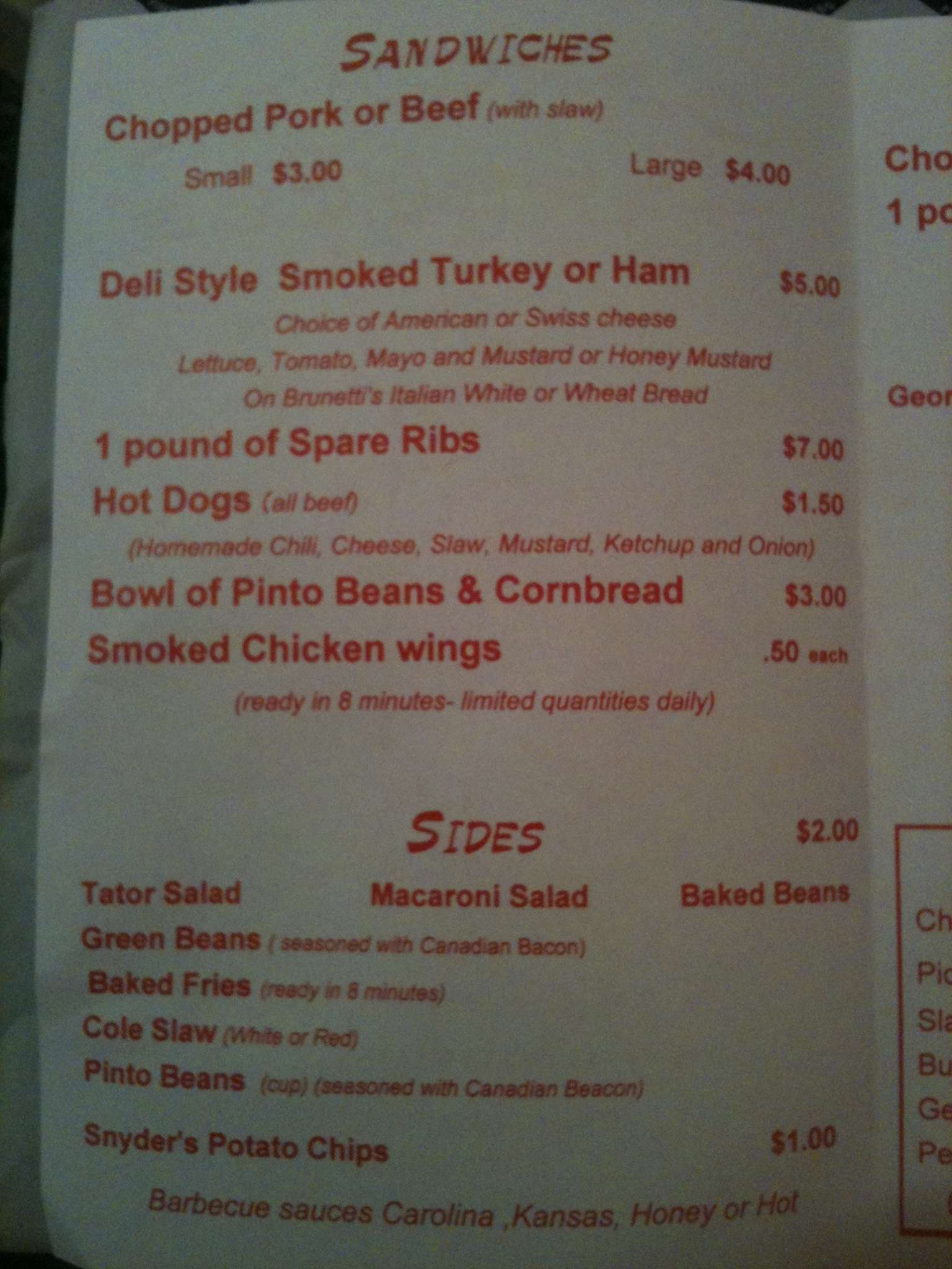 Carolina Barbeque Menu, Menu for Carolina Barbeque, Huntington