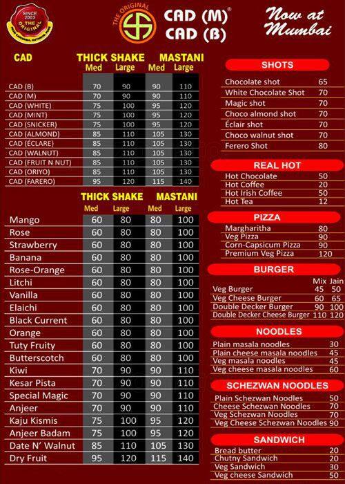 CAD (M) CAD (B) a Mumbai Foto del Menu con Prezzi Zomato