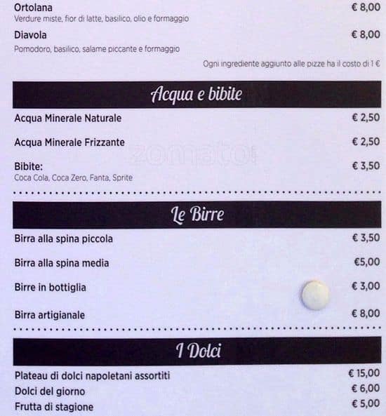 Menu de Napoli 1820 Pizzeria - Milano