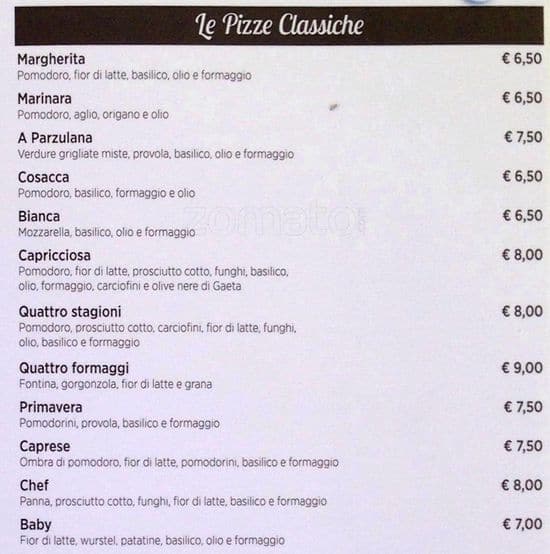 Menu de Napoli 1820 Pizzeria - Milano