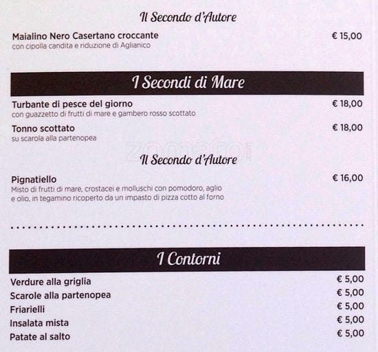 Menu de Napoli 1820 Pizzeria - Milano