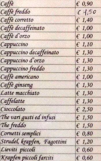 Menu di Sanzini dal 1936 