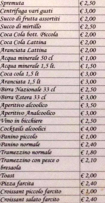 Menu di Sanzini dal 1936 