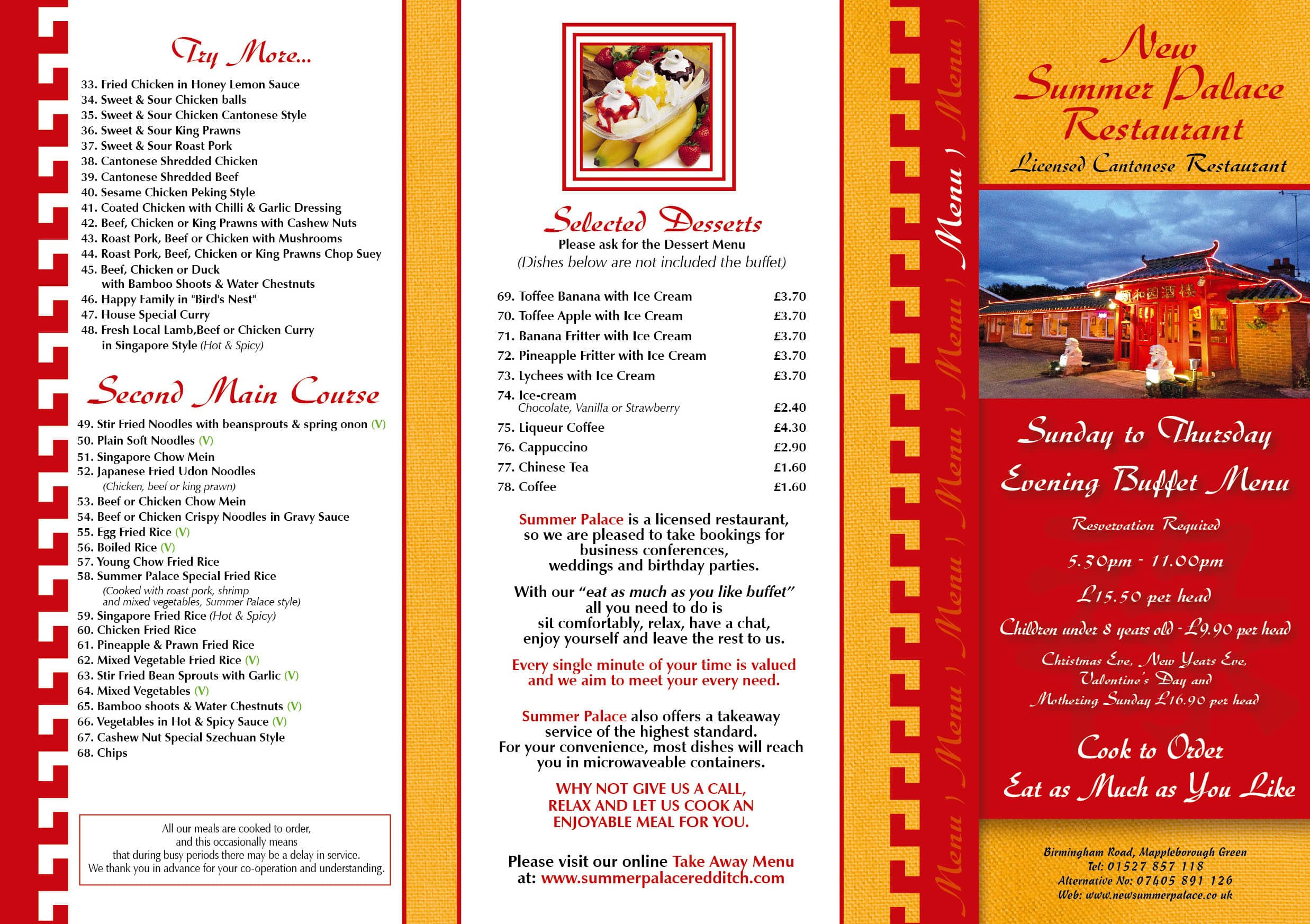 Menu at Summer Palace Restaurant, Studley