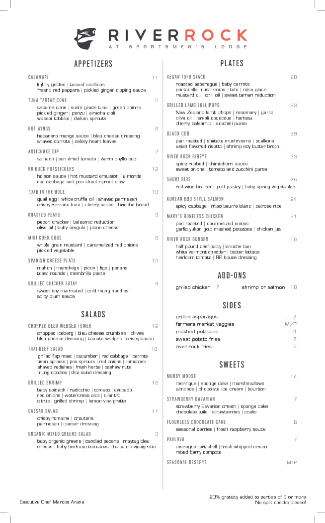River Rock Menu, Menu for River Rock, Studio City, Los Angeles