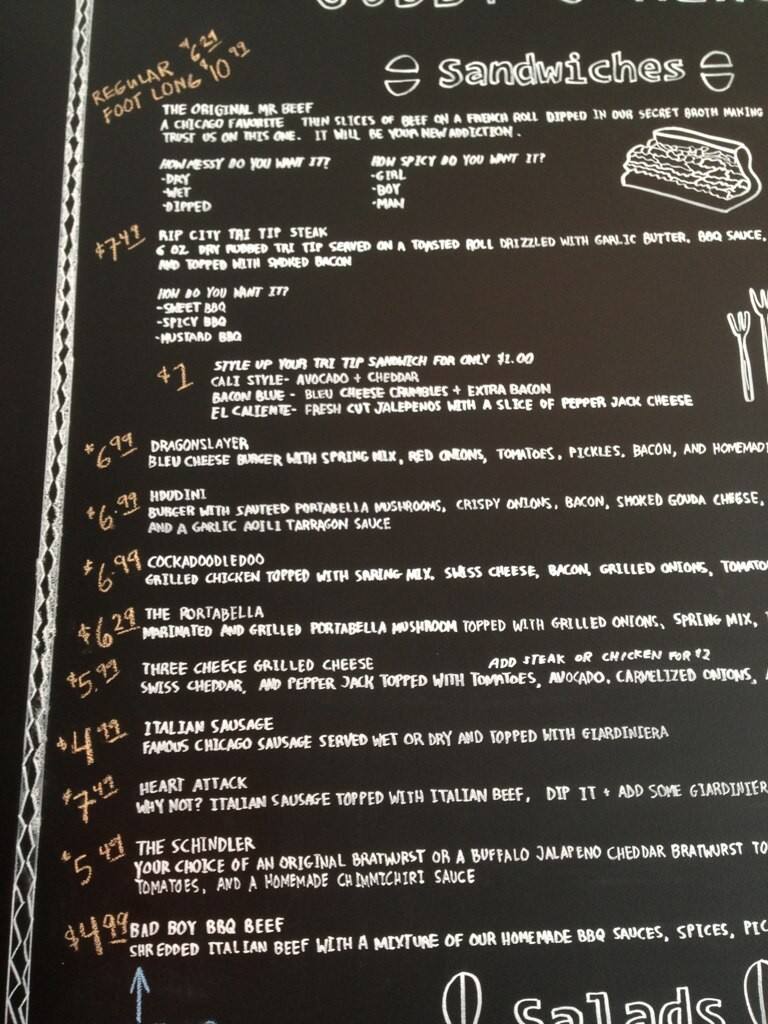 Menu at Cubby's Chicago Beef restaurant, Provo