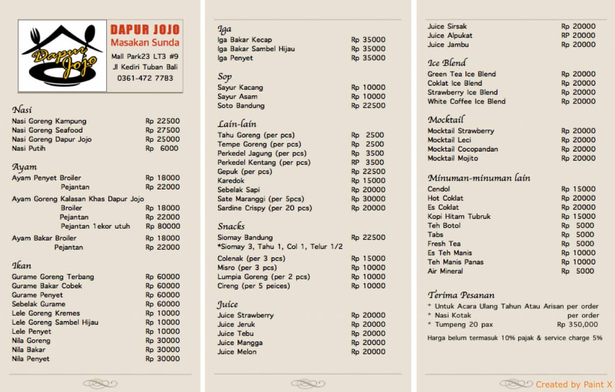 Dapur Jojo Bali Menu Menu For Dapur Jojo Bali Tuban Bali