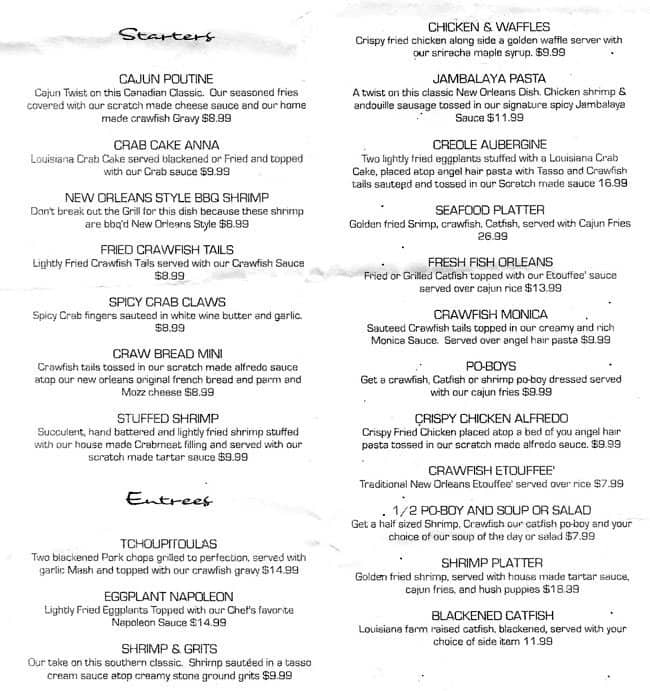 Menu at Crescent City Bistro, Shreveport, Industrial Drive Extended