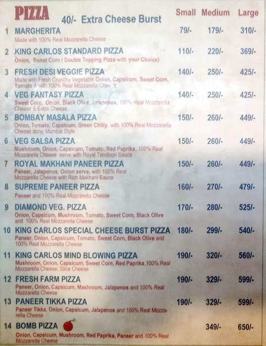 Carlos store pizza menu