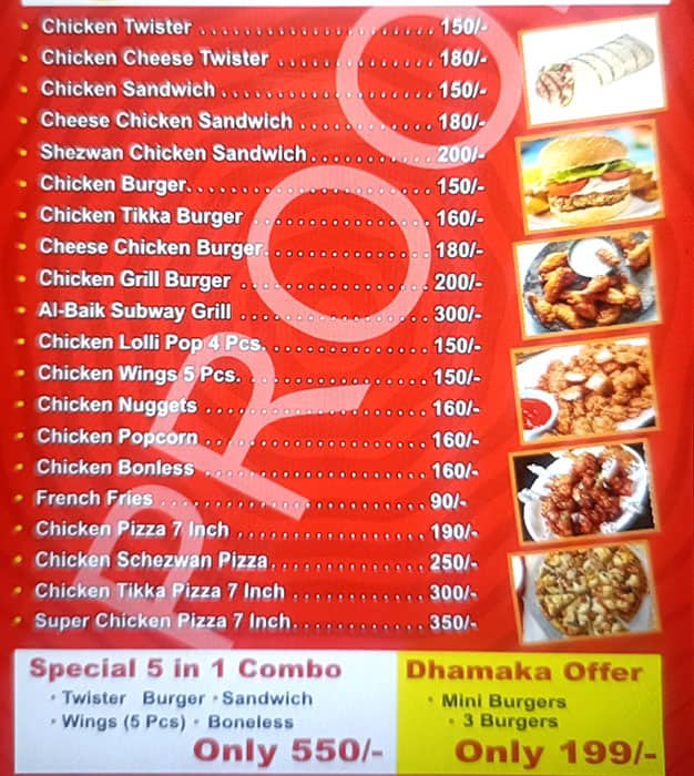 Menu of Super Al Baik Chicken, New Palasia, Indore