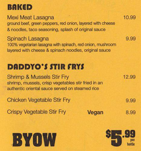 Daddyo's menu
