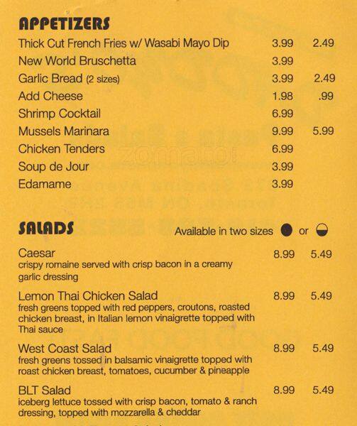 Daddyo's menu
