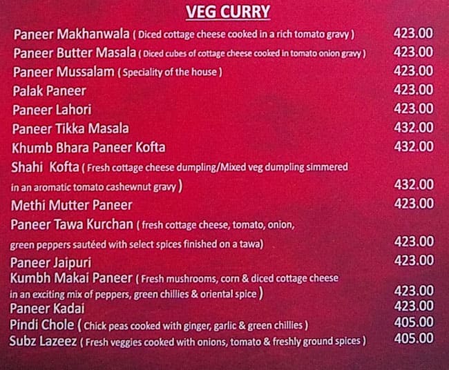 Taaareef Restaurant menu