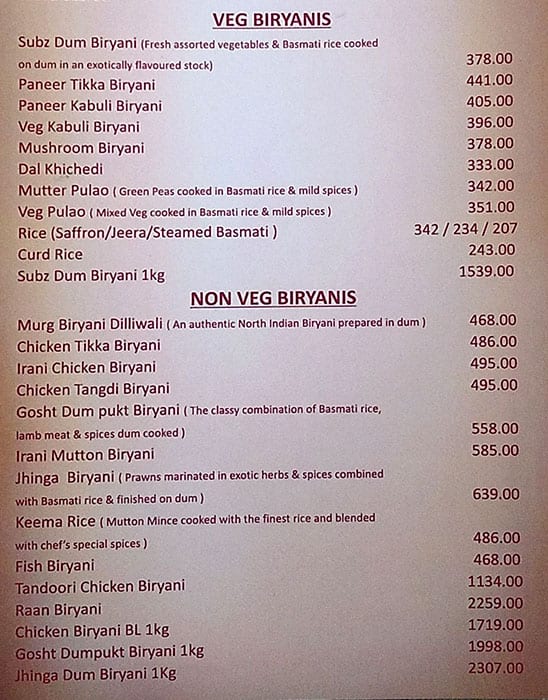 Taaareef Restaurant menu