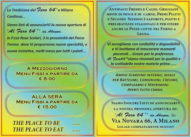 Menu di Al Faro 64 Via Novara 