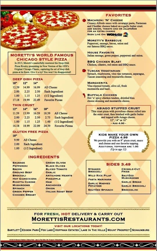 Moretti's Ristorante And Pizzeria Menu Urbanspoon/Zomato