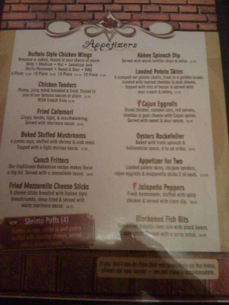 Abbey Road Restaurant & Bar Menu Urbanspoon/Zomato