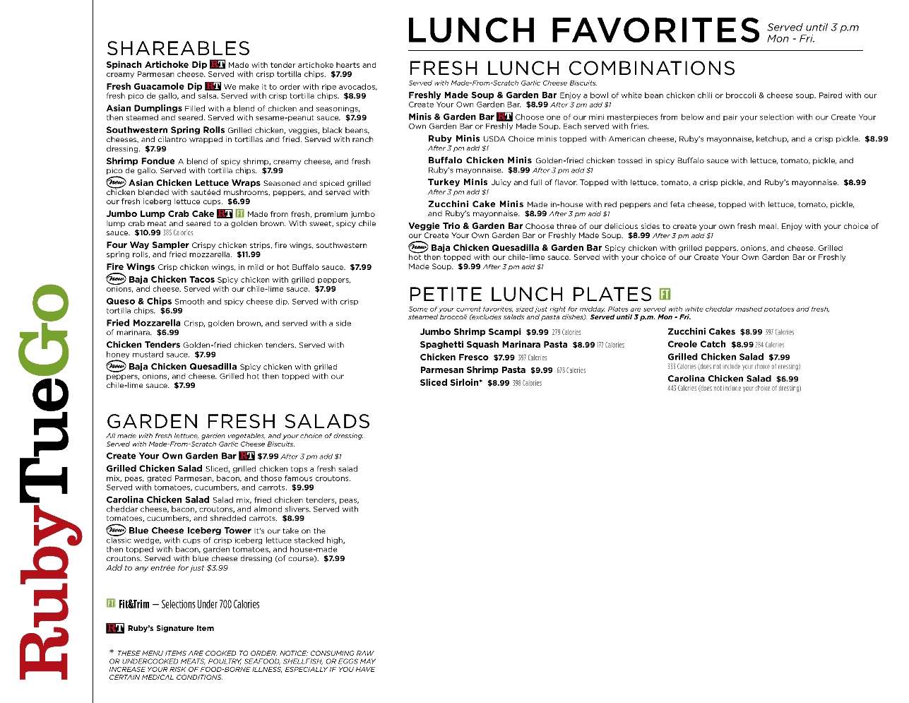 Ruby Tuesdays Menu Menu For Ruby Tuesdays Pompano Beach Miami