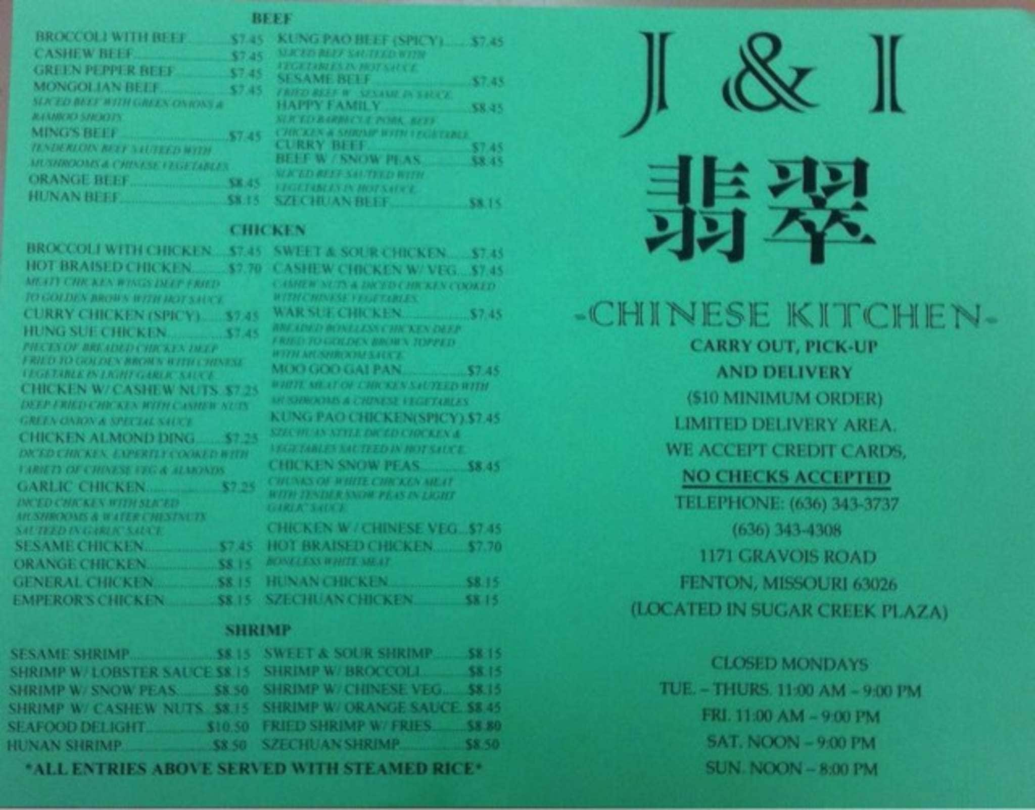 J I Chinese Kitchen Menu