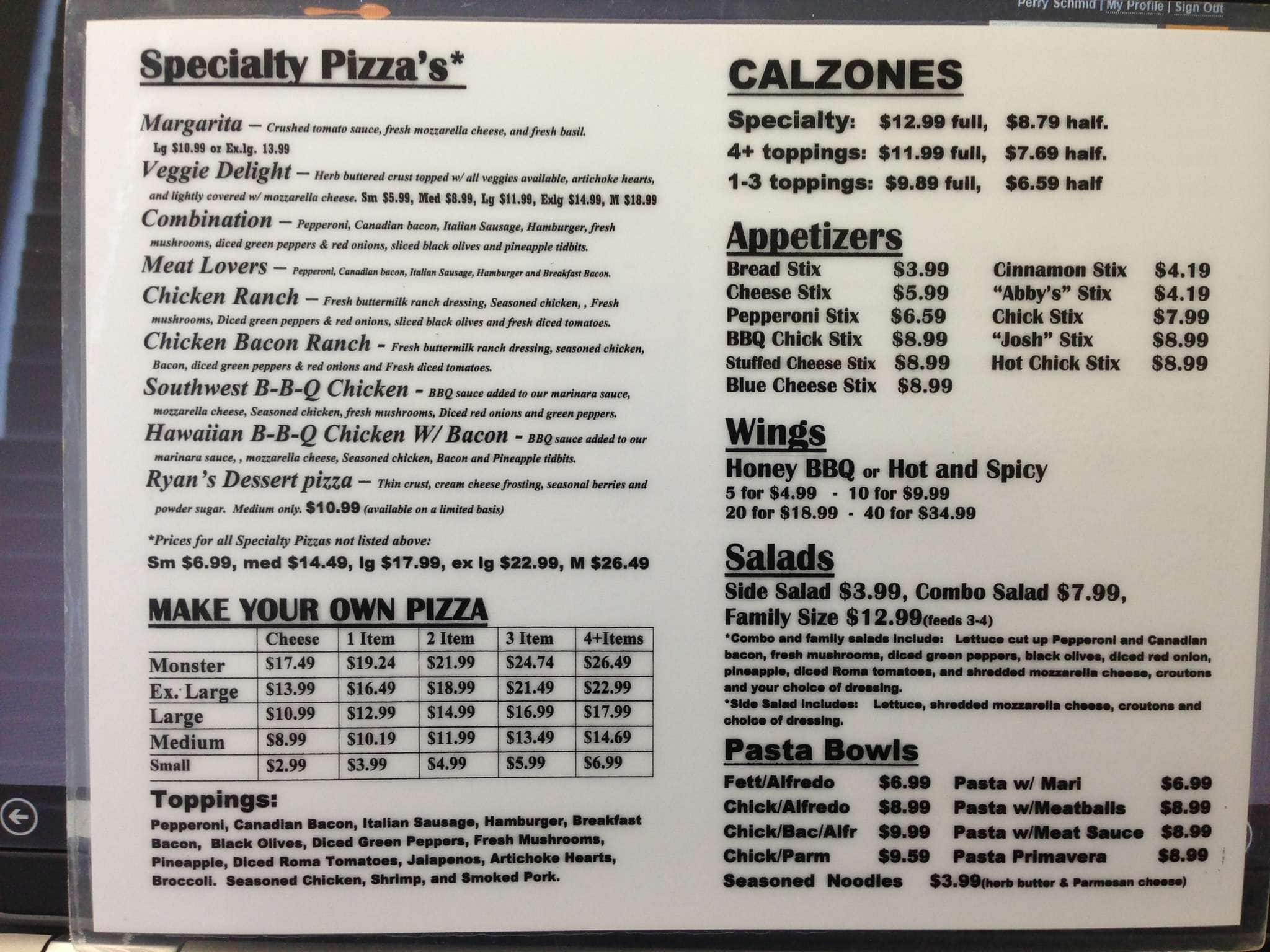 Menu at Lotsa Motsa Pizza pizzeria, Delta