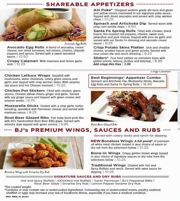 Menu At BJ s Restaurant Brewhouse Avon Rockville Rd