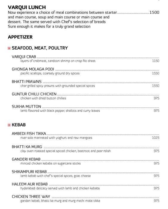 Taj Hotel Delhi Menu