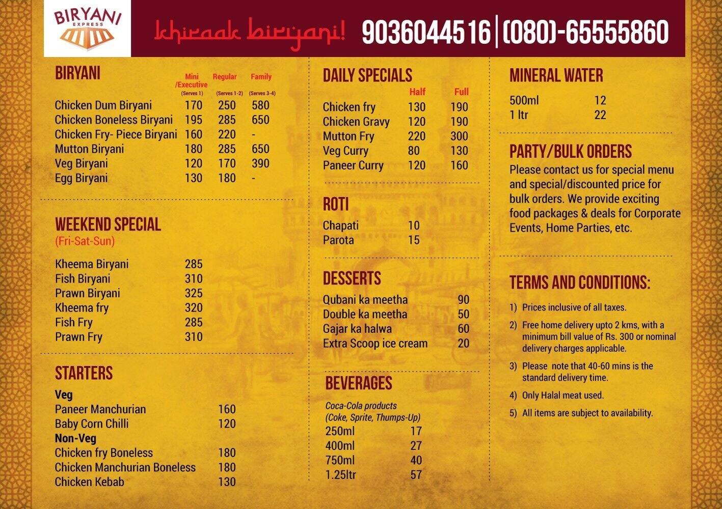 Biryani Express Menu Menu Untuk Biryani Express Btm Bangalore