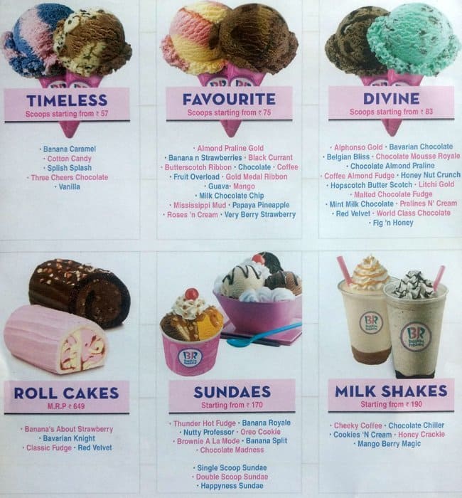 Menu Of Baskin Robbins Dlf Cyber City Gurgaon