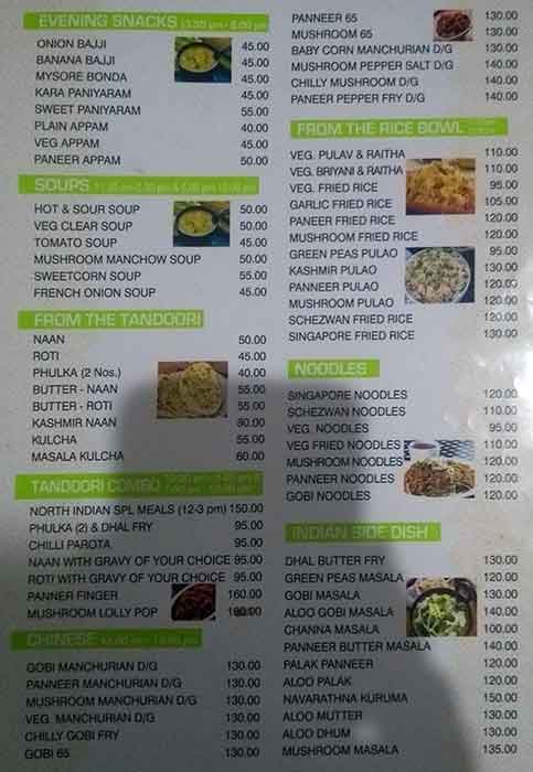 Hotel Akshaya menu