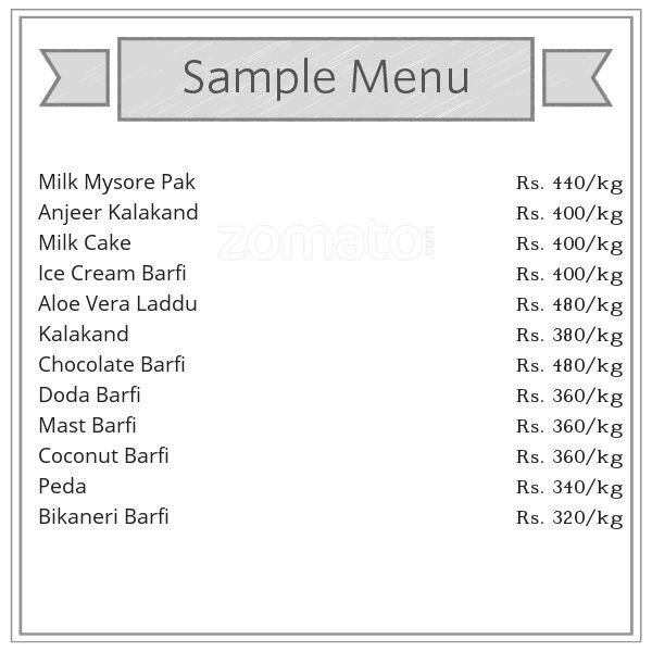 Menu at Sri Balaji Jodhpur Sweet House, Hyderabad