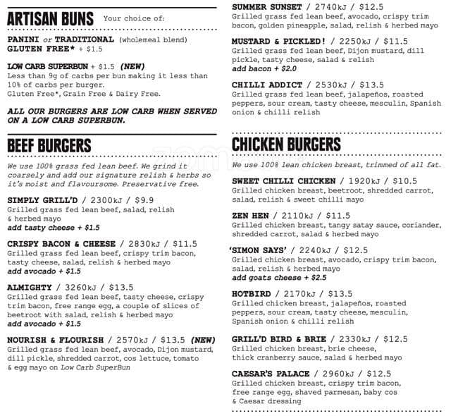 Grill'd Menu, Menu for Grill'd, Darling Harbour, Sydney Urbanspoon/Zomato