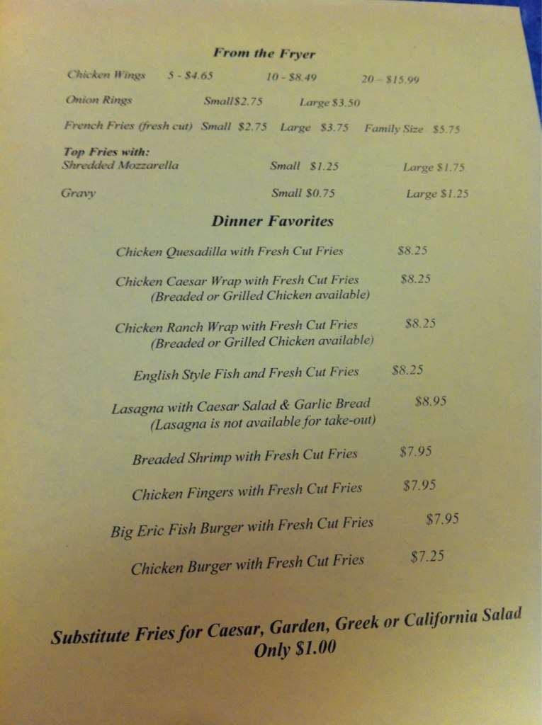 Smiley'z menu