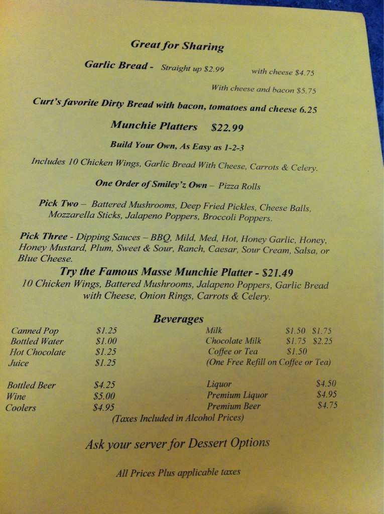 Smiley'z menu