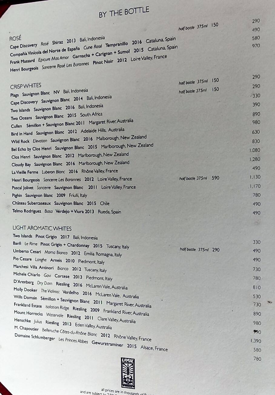 Carta de Lamak Restaurant & Bar