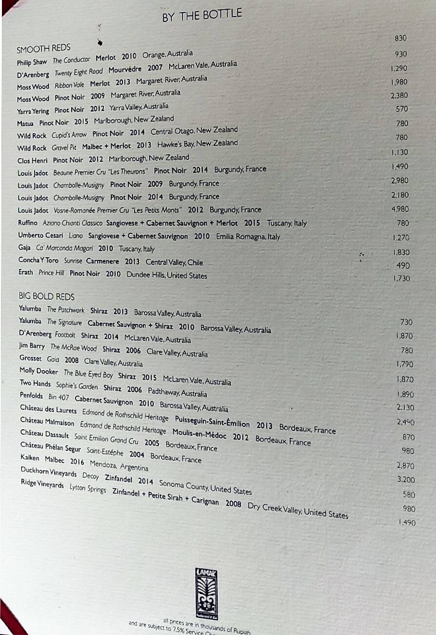 Carta de Lamak Restaurant & Bar