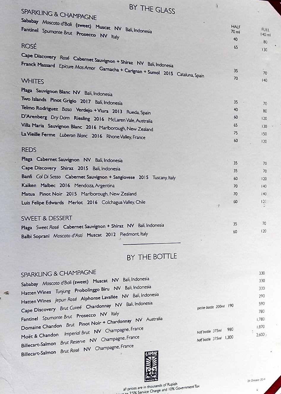 Carta de Lamak Restaurant & Bar