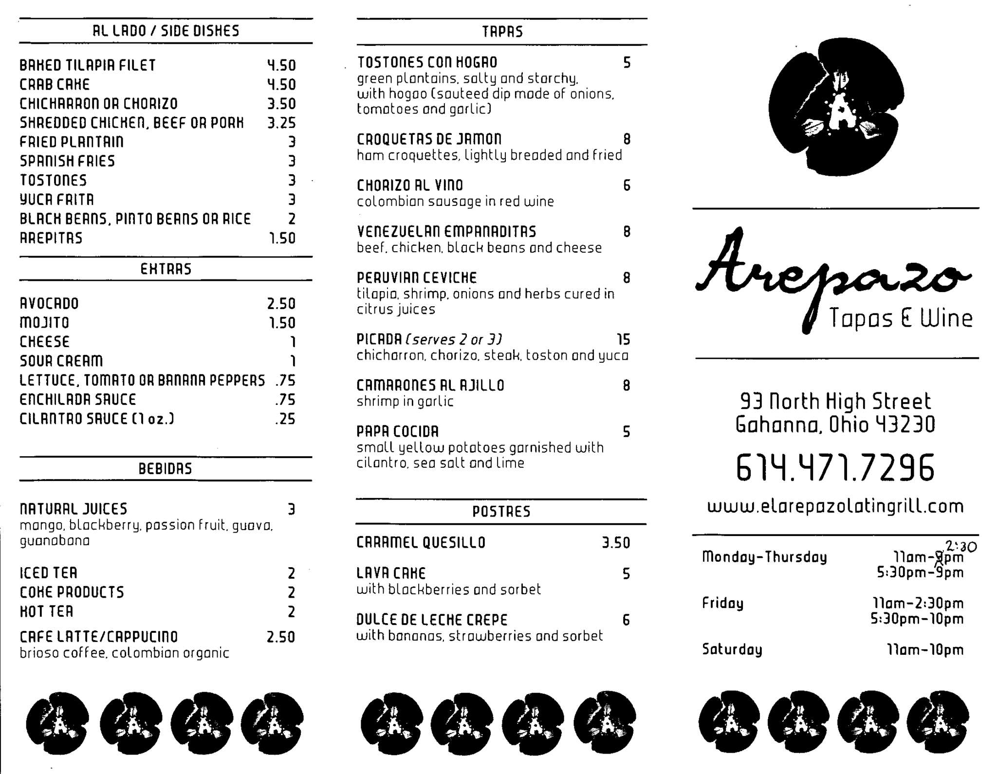 Arepazo Tapas & Wine Menu, Menu for Arepazo Tapas & Wine, Gahanna